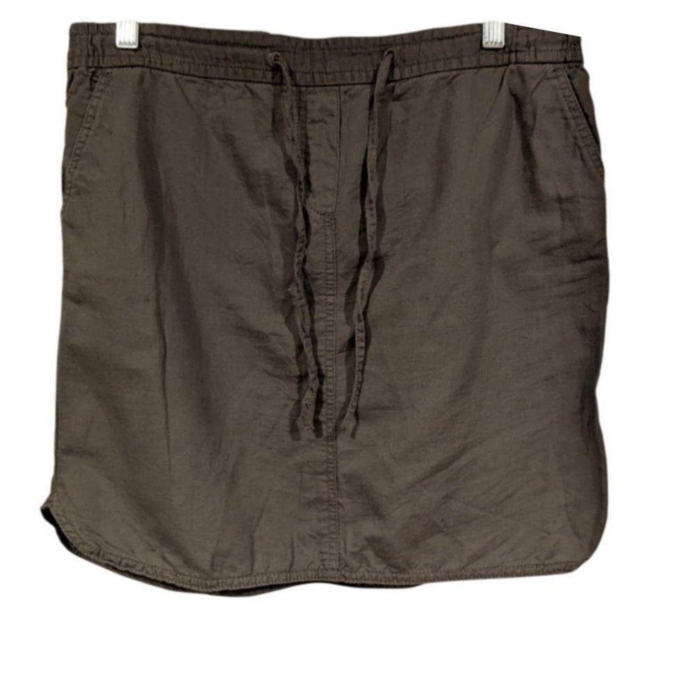 Kenar Linen Blend Mini Skirt 8 Olive Green Drawstring Elastic Waist Pockets Gorp